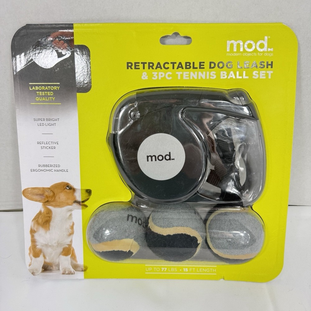 Retractable Dog Leash with 3 PC Tennis Ball Set Reflective 15ft Cord RL0001-BKA